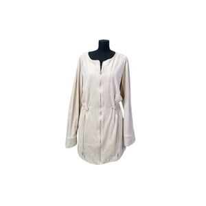 Lysse Beige Faux Suede Drawstring Zip Jacket - 2X